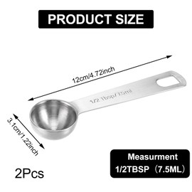 2 PCS Measuring Spoons Tablespoon Measuring Spoon 1/2 Tbsp (1 1/2 TSP | 7.5 ml |7.5 cc| 0.25 oz) Mini Spoons Stainless Steel Measuring Spoons for Kitchen Cooking Spoon(Silver)