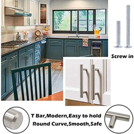 Gobrico 30 Pack 3-1/2" Kichen Cabinet Handles Brushed Nickel Cabinet Pulls Stainless Steel T Bar Drawer Cupboard Bathroom Handles 6" Overall Length