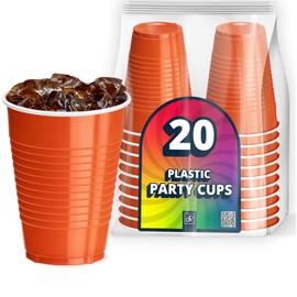 DecorRack 20 Party Cups 12 oz Disposable Plastic Cups for Birthday Party Bachelorette Camping Indoor Outdoor Events Beverage Drinking Cups (Orange, 20)
