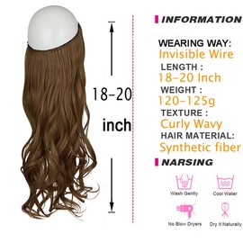 Invisible Hair Extensions Adjustable Invisible Wire Hair Piece Curly Wavy Long Synthetic Hairpieces for Women One Piece Natural Heat Temperature Fiber (20 Inch, Light Chestnut Brown)