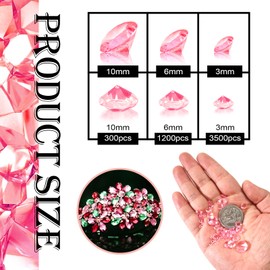 TOAOB 5000pcs 3 mm 6 mm 10 mm Pink Crystals Acrylic Diamonds Table Scatter Confetti Clear Rhinestone Stones for Centerpiece Wedding Bridal Shower Vase Beads Decorations