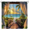 KDYDK Ocean Beach Shower Curtain Teal Orange Sea Sunset View