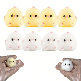 8 Pieces Taba Squishy Toys, Yellow and White Bobo Chicken Mini Fufu Squishies, Cute Stress Relief Toys, Furry Squishy Animals Kit for Office, Home, Travel, Stress Relief Fidget Toys for Adults, Gift