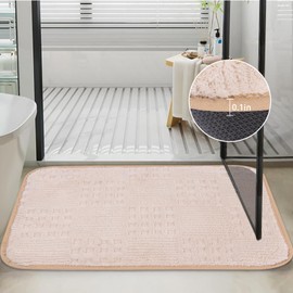 Inlume Bath Mat 30x20 Ultra Absorbent Non-Slip Microfiber Quick Dry Machine Washable for Bathroom Floor Tub Shower Waffle Warm White