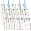 Yinkin 20 Sets Plastic Milk Bottles with Straws Lids Clear