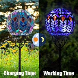 VCUTEKA Solar Lights Outdoor Garden Decor Mosaic Solar Garden Lights Waterproof Glass Ball LED Pathway Stake Light for Landscape Lawn Patio Yard Decoration 6 inch