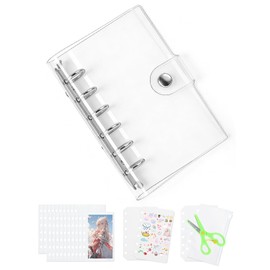 BIG MASow Seal Pad, Transparent Seal Binder, 6 Holes, Silver, A7 Size, Mini Binder for Girls, (20 Refills, 2 Zippered Pockets, 2 PP Sheets), Comes with Scissors, Refill, Notebook, Card Sleeve, Clear, Pre-Notebook, Sticker Mount, Release Paper, Push-On, R