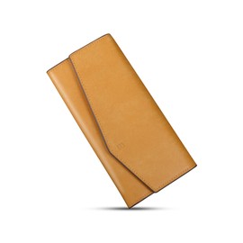 Kawaoto Men's Long Wallet, Pueblo Leather, Genuine Leather, Made in Japan, Small Wallet, Large Capacity, Cover Type, 12 Cards, YKK Zipper, Money Luck, Gift, citrus