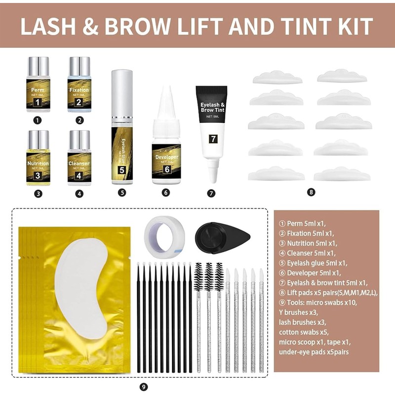 Kit de Levantamiento de Pestañas, 2-en-1 Cejas y Pestañas Lamination