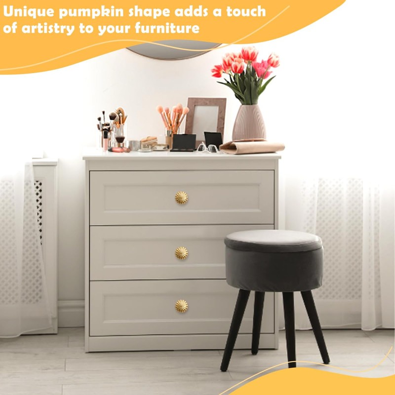 YBCCBY 12 Pack Gold Cabinet Knobs, Pumpkin-Shaped Brass Handle, 28mm