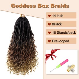 Goddess Box Braids Crochet Hair With Curly Ends 14 Inch Bohomian Box Braids Crochet Braids 8 Packs 3X Crochet Braids Synthetic Braiding Hair Extension for Black Women (14 Inch (Pack of 8), 4-30-27)………