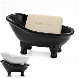 1 count 5.6" Black Ceramic Mini Bathtub Soap Dish Small Planter Makeup Organizer Container Hamster Bathtub (Black) - Color: Black