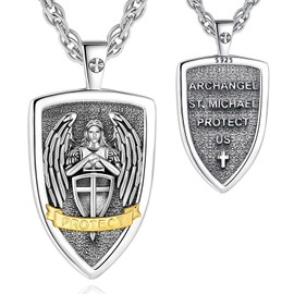 INFUSEU St Michael Pendant for Men Women Archangel Saint Michael Necklace Medal Armor of God Sterling Silver San Miguel Arcangel Medalla Catholic Christian Jewelry Protection Spiritual Religious Gift