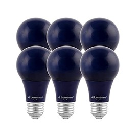 Luminus Led A19 Coloured Blue Bulbs, 40W Equivalent (6W) 450 Lumens, 15000 Hour Lifespan, Non-Dimmable, 6 Pack