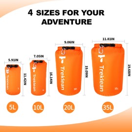Treklean Dry Bag, Waterproof Floating and Lightweight Dry Bags, Roll Top Sack Keeps Gear Dry, for Kayaking, Rafting, Boating, Swimming, Camping, Hiking, Beach, Fishing outdoor (Orange-35L)