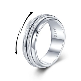 Anxiety Ring 925 Sterling Silver Spinner Ring Hammered Pattern Meditation Rings Birthday jewelry Gift for Women Men