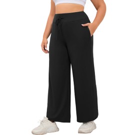 FOREYOND Plus Size Lounge Pants for Women Yoga Pants with Pockets High Waisted Lightweight Stretch Drawstring Track Pant
