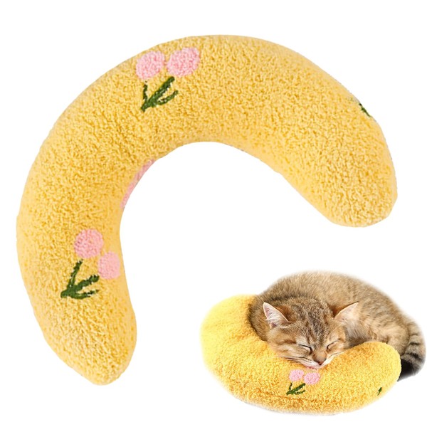 NATOSU Pillow for Cats, U-shaped Pillow for Sleeping, Soft Fluffy Pet Soothing Toy, Catnip Cushion, Catnip Plush Toy, Rest