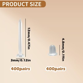 Alinw 400 Pairs Clear Earrings for School, Plastic Clear Invisible Stud Earrings Studs Earring Retainers for School Ears, Plastic Studs Lightweight DIY Jewelry Making Supplies for Everyday Wear