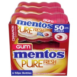 Mentos Pure Fresh Sugar-Free Chewing Gum with Xylitol Fresh Mint 50 Count Pack 6 - Cinnamon