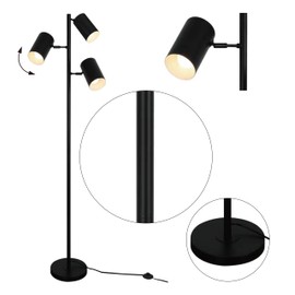 Tree Floor Lamp with 3 Light Bulbs,Black Standing Tall Pole Lamp with 3 Adjustable Rotating Lights,Farmhouse Floor Lamp for Living Room Bedroom Office,Vintage Standing Lamp 9W E26 LED Bulbs Included.