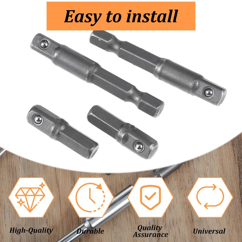 4PCS 1/4 Hex to 1/4" Impact Socket Adapter Set, Square