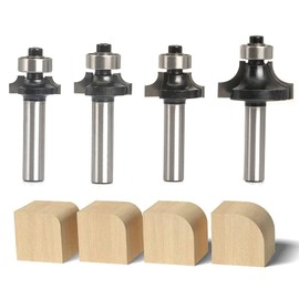 Sinoprotools Rounding Cutter 8 mm Shank Standard Radius Cutter Set with Ball Bearing Rounding Cutter for Edge Milling / Milling Table 4 Pieces