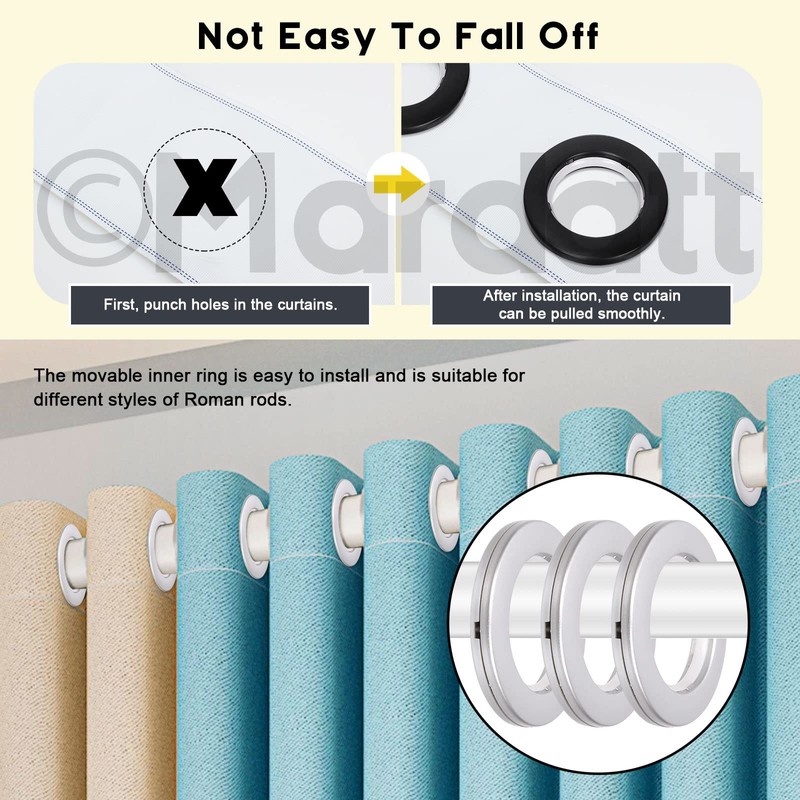 Mardatt 20 Pack Curtain Grommets 1.6 Inch Inner Diameter Silencing