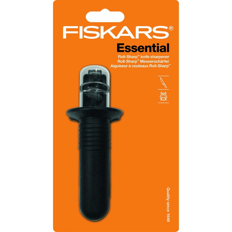 Fiskars Affilacoltelli Roll-Sharp con Mola in Ceramica, Essential, Plastica, Nero,