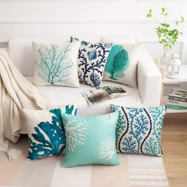 famibay Decorative Pillow Cover Ocean Park Theme Square Cotton Linen Throw Pillow Case Cushion Cover 18 x 18 (Ocean Theme-5, Pack of 6 18"x18")