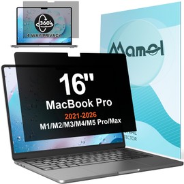 360° Privacy Screen for MacBook Pro 16 Inch (2021-2026, M1, M2, M3, M4, M5, Pro, Max), Anti Glare Blue Light Filter, Nano No Glue Anti Spy Black Protector for Mac 16In Laptop