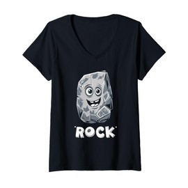Womens Rock Character Cartoon Smile Kids Fun Humor Playful V-Neck T-Shirt