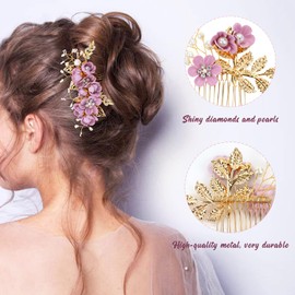 inSowni 20 Pack Purple Decorative Flower Bridal Wedding Hair Side Combs+U-shaped Flower Hair Pins+Twist Spiral Pearl Hair Pins Headpieces Accessories for Brides Bridesmaids Women Girls (Purple)