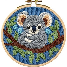 DIY Punch Needle Kits for Beginners Cute Cartoon Koala Portrait with Hoop Embroidery Punch Needle Starter Craft Set Easy for Adults Festival Gift and Decoration 20x20cm