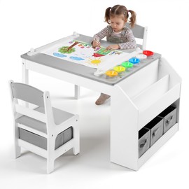TODEFULL Kids Table and 2 Chairs Set Large Storage, Kids Activity Table Toddler Desk for Art, Craft, Study, Open Shelf, Paper Roll, 5 Removable Bins, Toddler Furniture for Home, Preschool, Classroom