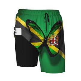 NiuKom - Traje de baño para hombre con forro de compresión, secado rápido, pantalones cortos de playa, trajes de baño, Bandera de Jamaica Mariposa, X-Large