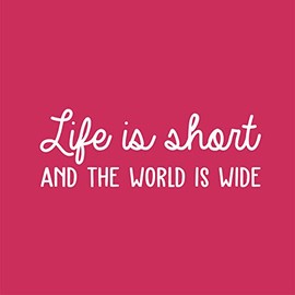 Vinyl Wall Art Decal - Life is Short and The World is Wide - 9" x 25" - Modern Motivational Quote Sticker for Inspiration Home Teen Bedroom Living Room Work Office Apartment Coffee Shop Decor