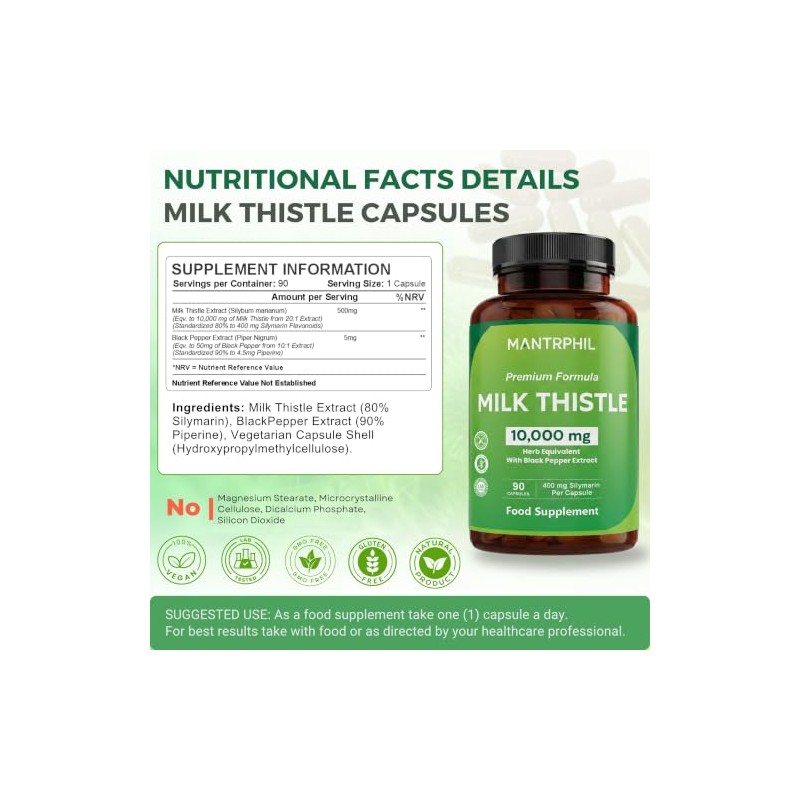 Milk Thistle High Strength 10000mg | 400mg Silymarin per Capsule