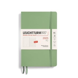 LEUCHTTURM1917 370656 Weekly Calendar & Notebook 2025, Paperback B6+ Softcover - 12-Month Planner, Lined - Sage, English