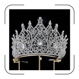 Crystal Queen Crown for Women Tall Wedding Crown for Bride Birthday Prom Princess Quince Tiara for Girls Pageant Crown Large Bridal Headpiece (Silver)