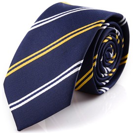 Flairs New York Collection - Corbata de cuello, lazo y bolsillo cuadrado a juego, Navy Blue/Yellow / White [Stripes], Sólo corbata cuello