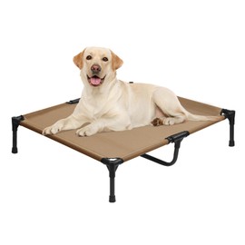 Cooling Elevated Dog Cots Beds for Large Dogs, Outdoor Raised Pet Hammock Beds with Breathale Mesh, Stable Pets Place Bed with Non-Slip Feet, Lifted Dogs Cot, Easy to Clean, Brown, L