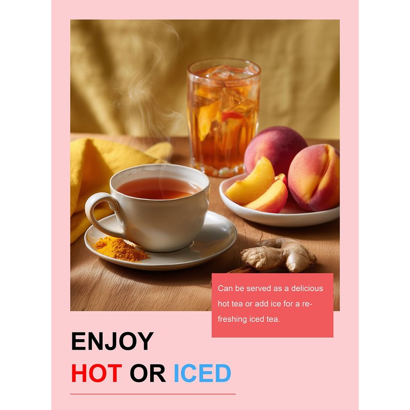 TeeLux Ginger Peach Turmeric Tea Bags, Warm Ginger with Tart