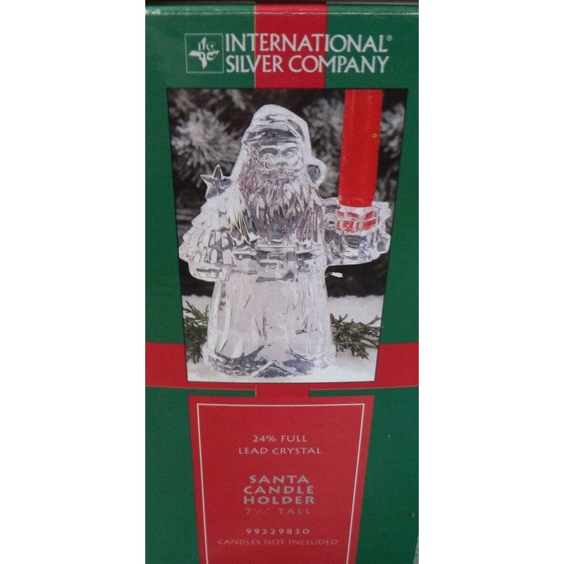 Christmas 24% Lead Crystal Santa Clause Taper Candle Holder