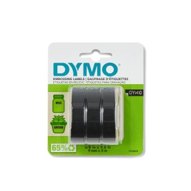 DYMO Self-Adhesive Embossing Labels White Print on Black Tape 3/8-Inch x 9.8-Foot Roll 3 Pack