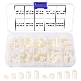 YIXISI 150 Pieces Plastic Round Spacer Kit, for M3/M4 Screws, Spacers Without Thread Columns, OD 7 mm, White