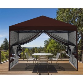 MASTERCANOPY Pop-Up Quick Outdoor Canopy with Netting Screen Walls (10x10, Coffee)