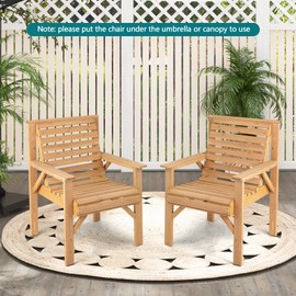 Giantex Set of 2 Outdoor Patio Dining Chairs, Solid Wood Bistro Chairs, Inclined Backrest, Wide Seat, Indoor Outside Chairs for Garden Lawn Porch Yard