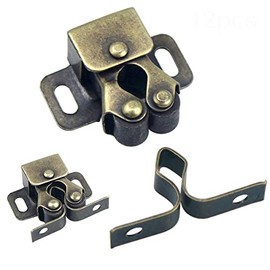 12 Pcs Door Catches, Double Roller Strong Hold Cupboard Cabinet Door Catches, Double Roller Catch Cabinet Catch Door Latch for Home Furniture Cabinet Cupboard (Antique Bronzed)