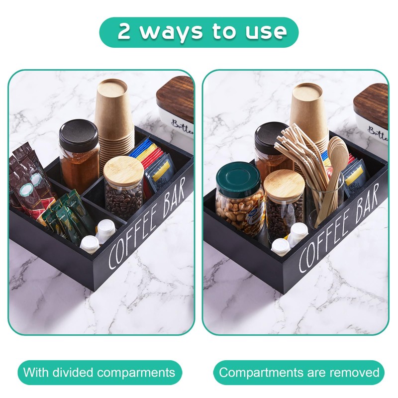 ALELION Coffee Station Organizer - Wood Countertop Accessories Organizer with